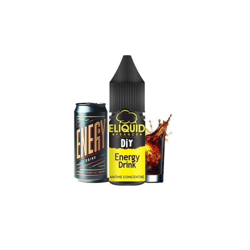 Flacon de concentré Energy Drink 10 ml pour préparation DIY à la marque e-liquid France avec une canette de boisson énergisante.