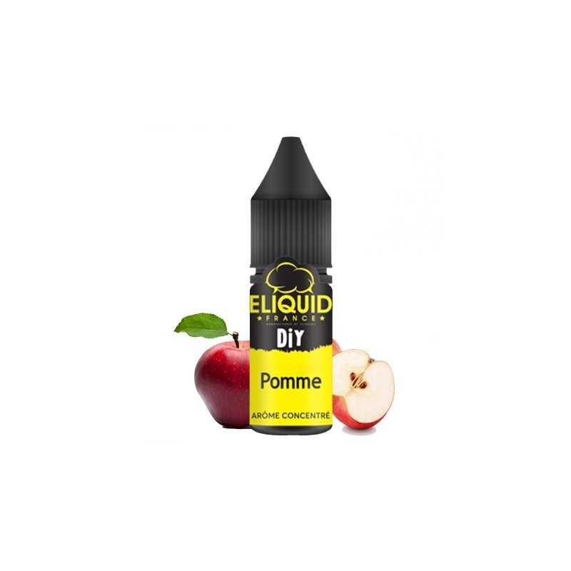 Flacon 10 ml de concentré d'arôme pomme pour e-liquide DIY avec des pommes autour.