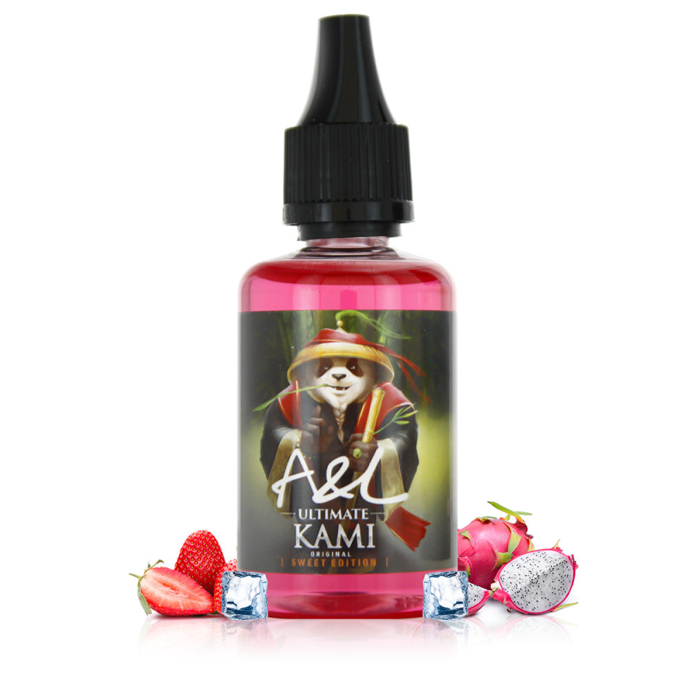 Flacon 30ml de concentré kami ultimate avec son fruits du dragon et ses fraises avec des glaçons