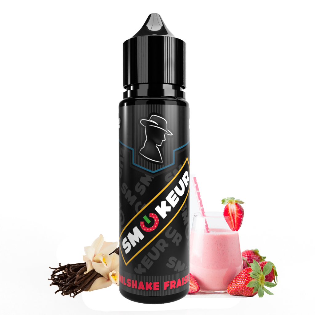 Flacon de Milk-Shake smokeur en 50 ml avec un verre de milk shake sa fraise et sa vanille