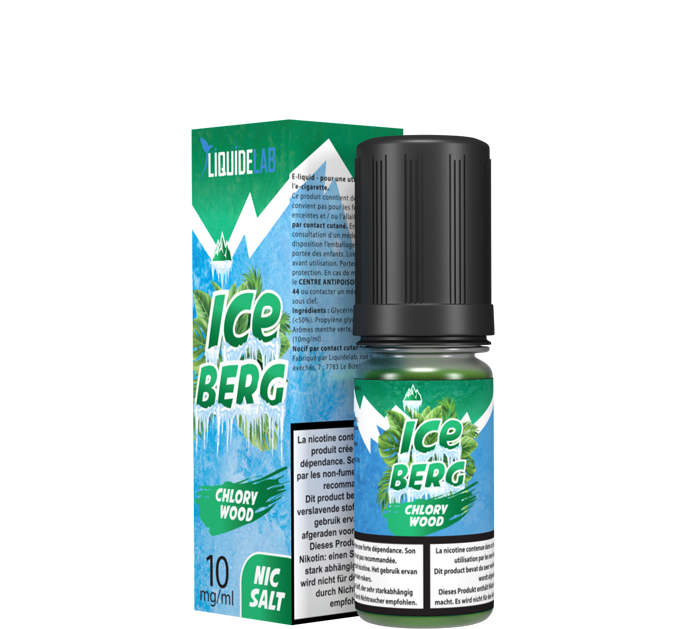 image avec un flacon de eliquide iceberg-chlory-wood 10mg de sel de nicotine-10ml-o-jlab