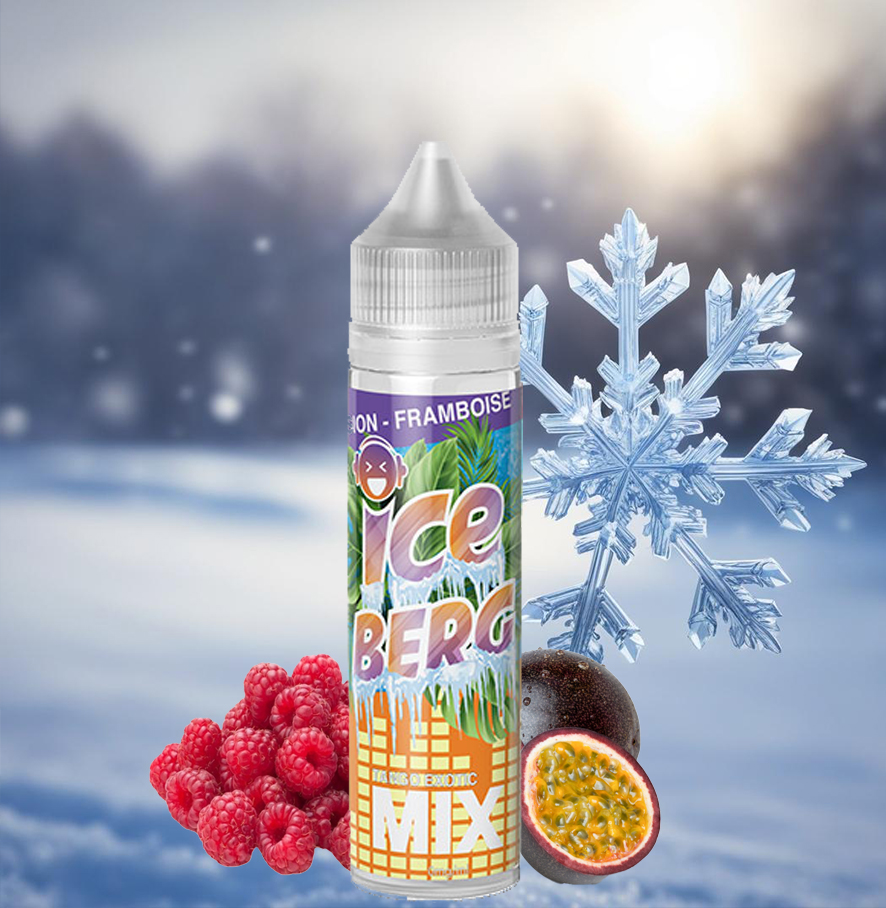 image d'un Flacon e liquide Passion farmboise iceberg MIX tango Exotic avec ses fruits et des glaçons