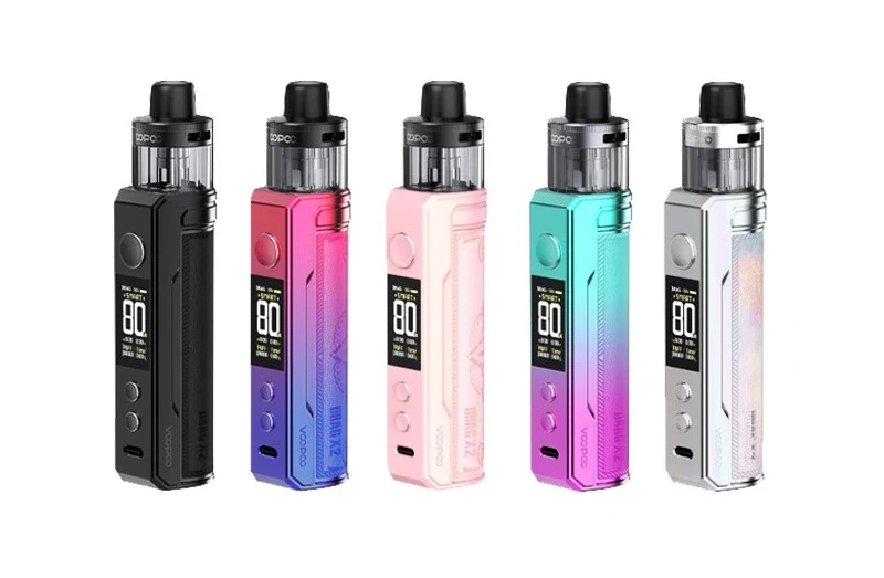 Pod Drag X2 Voopoo de face, en Spray Black, Modern Red, Glow Pink, Sky Blue et Colorful Silver