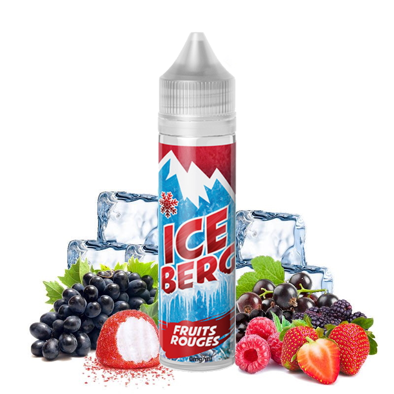 Flacon e liquide fruits rouges iceberg avec ses fruits rouges et des glaçons