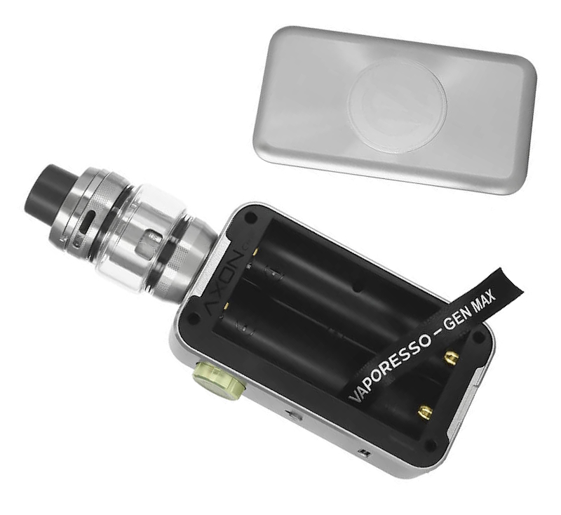 Image de la Kit Gen Max Vaporesso Arctic Silver, trappe à accus magnétique