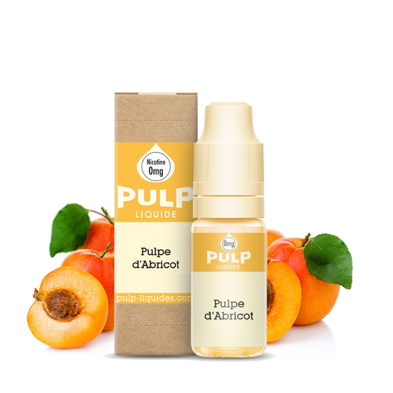 Flacon de e liquide 10 ml saveur abricot "pulpe d'abricot" de pulp avec des abricots en arrière plan