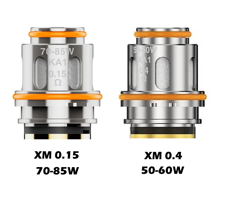 Résistances fournies avec le clearomiseur Z Fli Geek Vape, XM 0.15 ohm et XM 0.4 ohm avec puissance conseillée