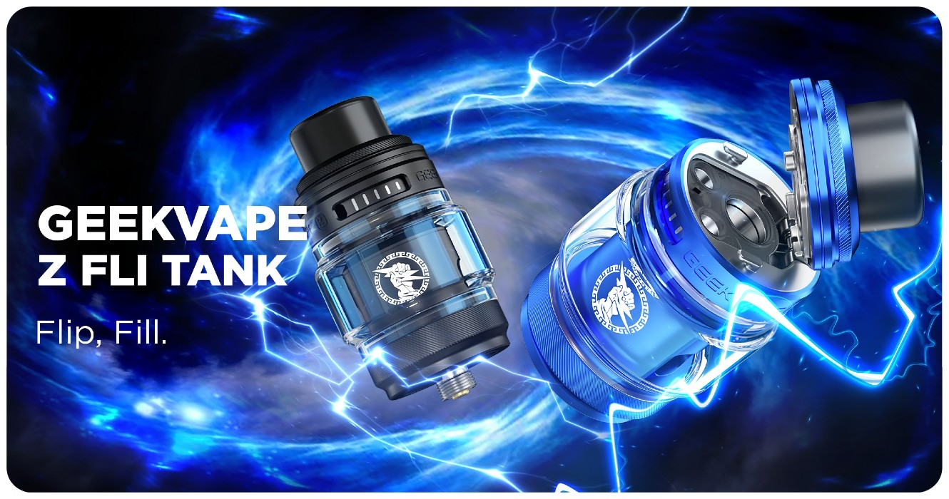 Z Fli Tank Geek Vape en Blue et Black, avec décor électrique